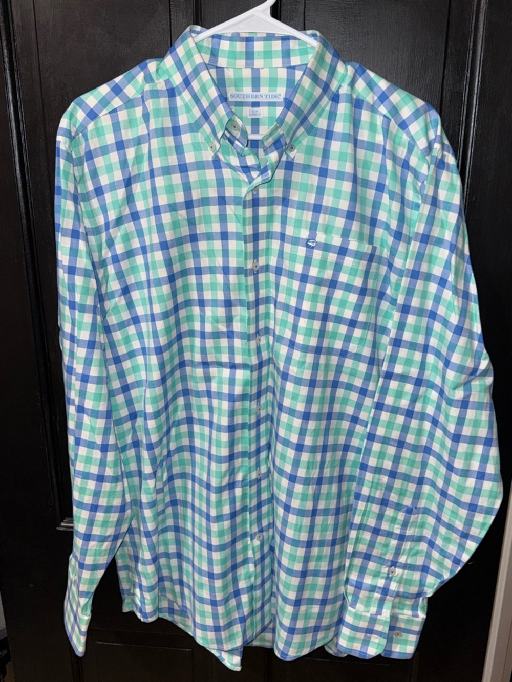 Southern Tide Men's Blue and Green Check Button-Down Shirt